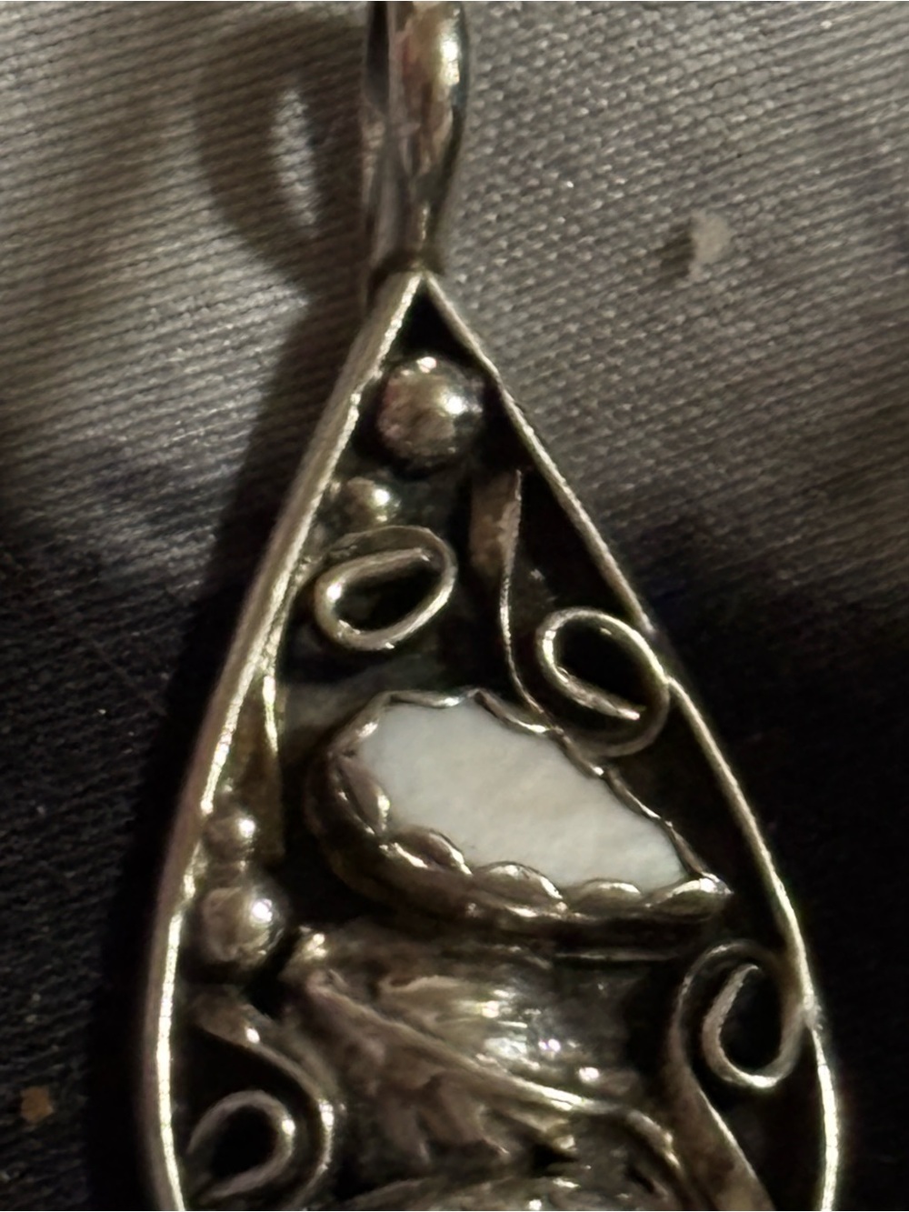 Sterling Silver Teardrop Necklace with White Marquise Stone